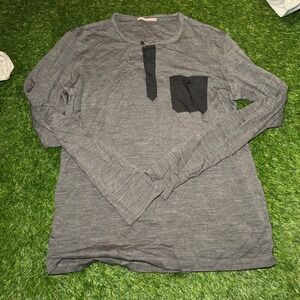 Apolis Global Citizen Men's Merino Wool Henley Shirt Gray Long Sleeve Pocket M